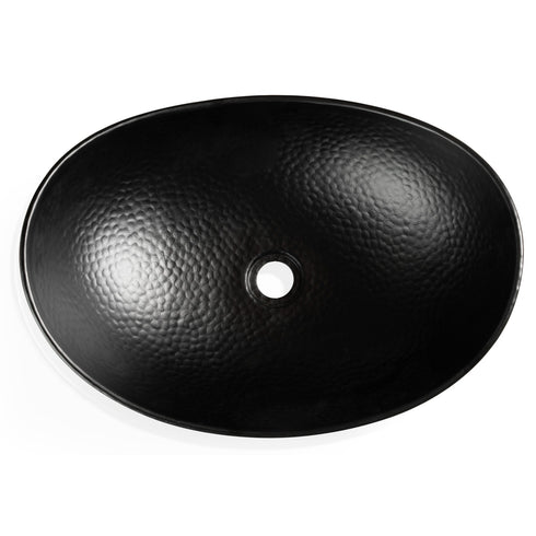 Hand Hammered Aluminum 19 inch Harbor Oval Vessel Bathroom Sink - Matte Black